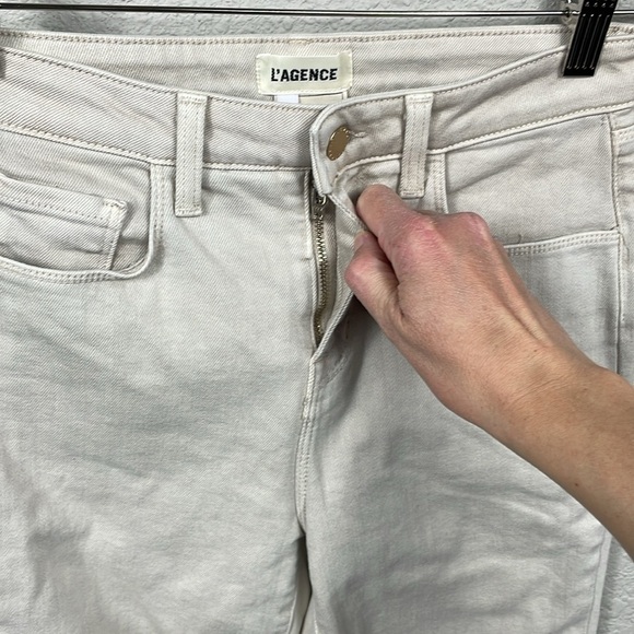 New L’Agence High Line Skinny Jeans High Rise Biscuit Destruct Sz 24 - Picture 7 of 13